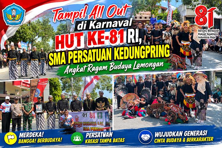 Tampil All Out di Karnaval HUT ke 81 RI, SMA Persatuan Kedungpring Angkat Ragam Budaya Lamongan