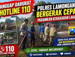 Tanggap Darurat Hotline 110, Polres Lamongan Bergerak Cepat Padamkan Kebakaran Lahan