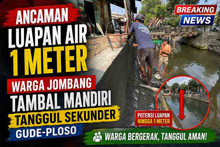 Warga Jombang Memperbaiki Tanggul Sungai