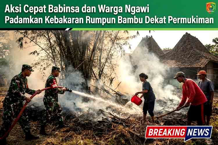 Aksi Cepat Babinsa dan Warga Ngawi Padamkan Kebakaran Rumpun Bambu Dekat Permukiman