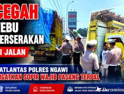 Cegah Tebu Berserakan di Jalan, Satlantas Polres Ngawi Ingatkan Sopir Wajib Pasang Terpal