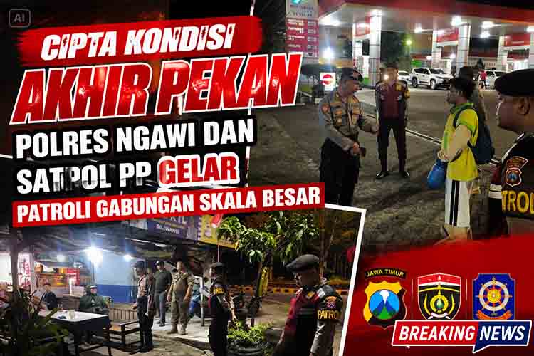 Cipta Kondisi Akhir Pekan, Polres Ngawi dan Satpol PP Gelar Patroli Gabungan Skala Besar