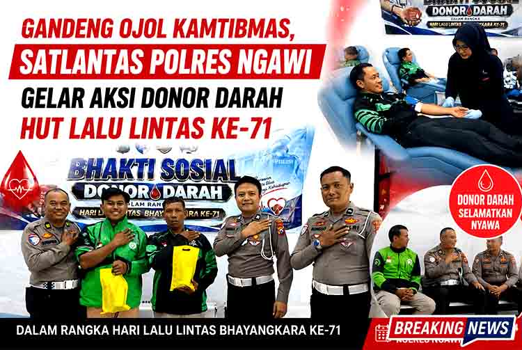 Gandeng Ojol Kamtibmas, Satlantas Polres Ngawi Gelar Aksi Donor Darah HUT Lalu Lintas ke