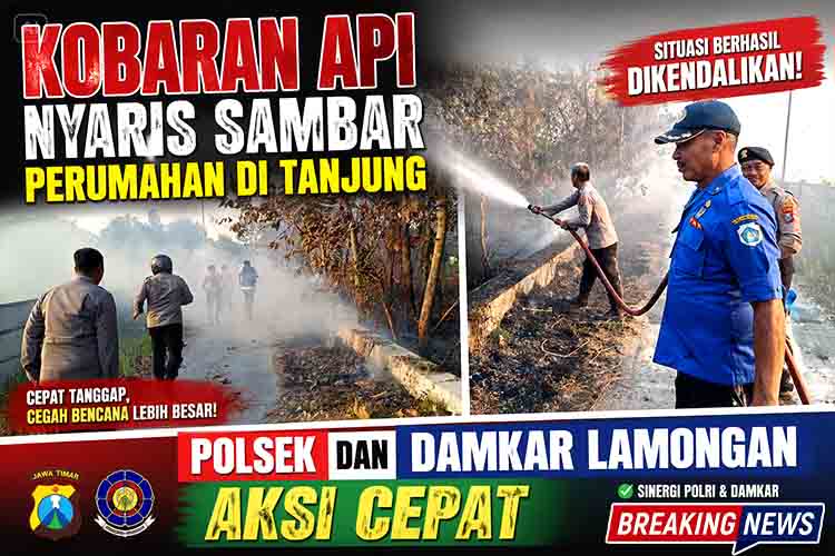 Kebakaran Ilalang di Desa Tanjung Dipadamkan, Polres Lamongan Imbau Tak Sembarangan Bakar Sampah