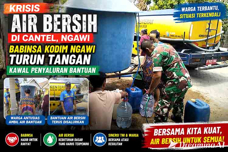 Krisis Air Bersih di Cantel, Babinsa Kodim Ngawi Turun Tangan Kawal Penyaluran Bantuan
