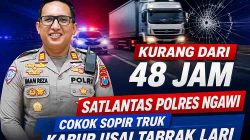 Kurang dari 48 Jam, Satlantas Polres Ngawi Cokok Sopir Truk Kabur Usai Tabrak Lari