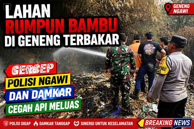 Lahan Rumpun Bambu di Geneng Terbakar, Gercep Polisi Ngawi dan Damkar Cegah Api Meluas