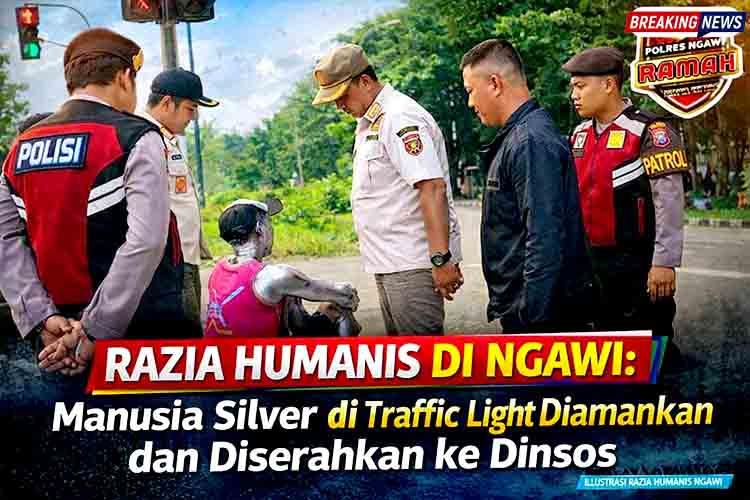Razia Humanis di Ngawi Manusia Silver di Traffic Light Diamankan dan Diserahkan ke Dinsos