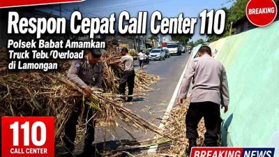 Respon Cepat Call Center 110, Polsek Babat Amankan Truk Tebu Overload di Lamongan