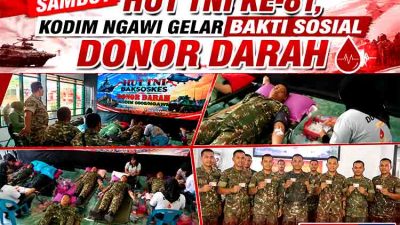 Sambut HUT TNI ke 81, Kodim Ngawi Gelar Bakti Sosial Donor Darah