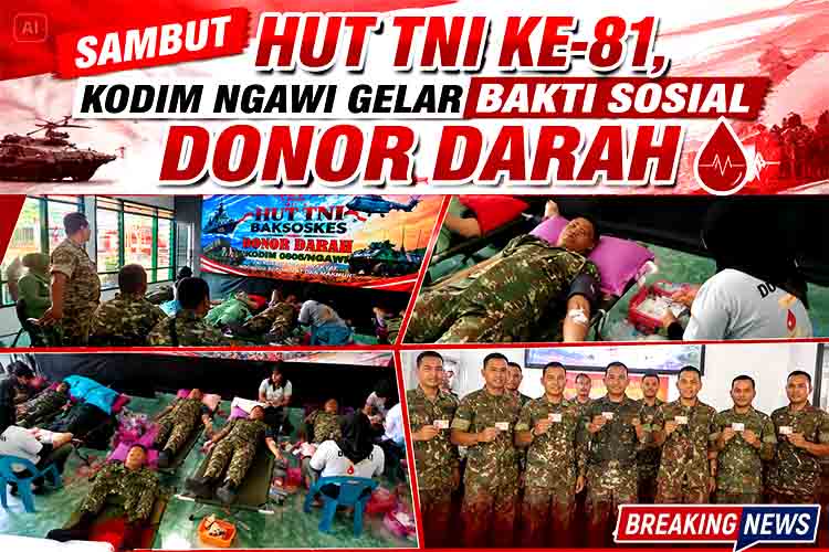 Sambut HUT TNI ke 81, Kodim Ngawi Gelar Bakti Sosial Donor Darah