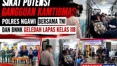 Sikat Potensi Gangguan Kamtibmas, Polres Ngawi Bersama TNI dan BNNK Geledah Lapas Kelas IIB