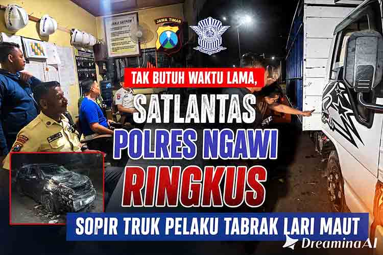 Tak Butuh Waktu Lama, Satlantas Polres Ngawi Ringkus Sopir Truk Pelaku Tabrak Lari Maut