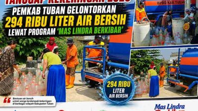 Tanggap Kekeringan 2026, Pemkab Tuban Gelontorkan 294 Ribu Liter Air Bersih Lewat Program 'Mas Lindra Berkibar'