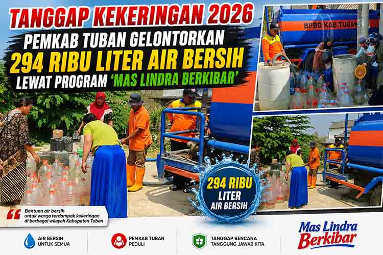 Tanggap Kekeringan 2026, Pemkab Tuban Gelontorkan 294 Ribu Liter Air Bersih Lewat Program 'Mas Lindra Berkibar'