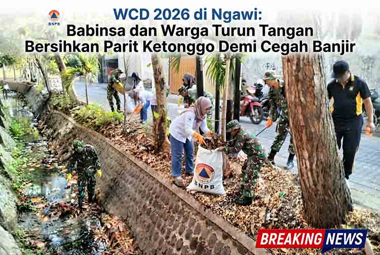 WCD 2026 di Ngawi Babinsa dan Warga Turun Tangan Bersihkan Parit Ketonggo Demi Cegah Banjir