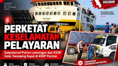 Perketat Keselamatan Pelayaran, Satpolairud Polres Lamongan dan KSOP Gelar Sweeping Kapal di ASDP Paciran