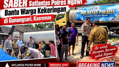 SABER Satlantas Polres Ngawi Bantu Warga Kekeringan di Gunungsari, Kasreman