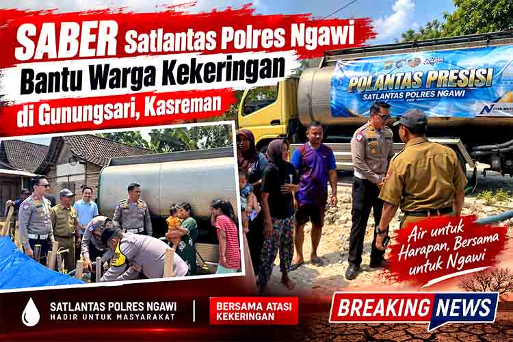 SABER Satlantas Polres Ngawi Bantu Warga Kekeringan di Gunungsari, Kasreman